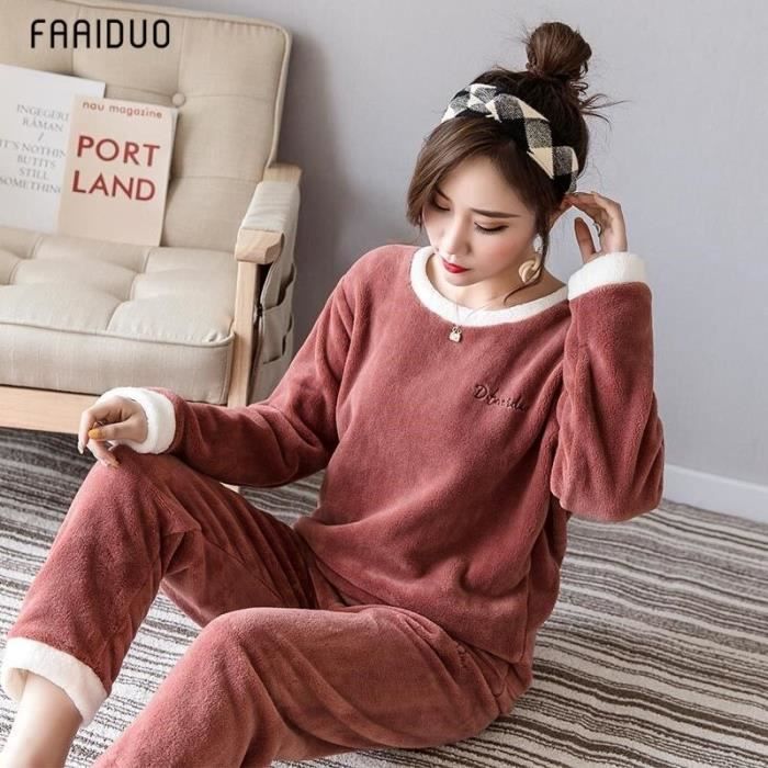 Pyjama en flanelle pour femme WX06 B95933 Tenue decontractee et mignonne Ours en molleton de corail Blanc Cdiscount Pret a Porter