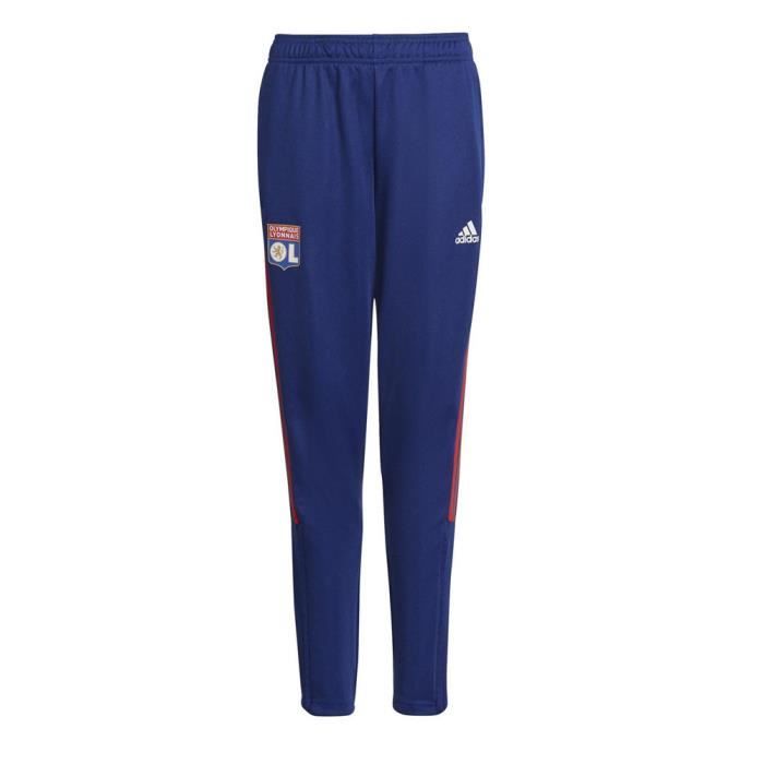 Jogging Enfant Adidas OL - Bleu/Rouge - Coupe fuselée - Ceinture élastique - Poches latérales zippées