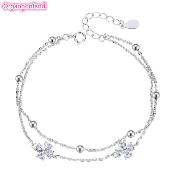 Bracelet Femme Cadeau danniversaire de la Saint-Valentin en argent sterling avec trèfle à quatre feuilles S925
