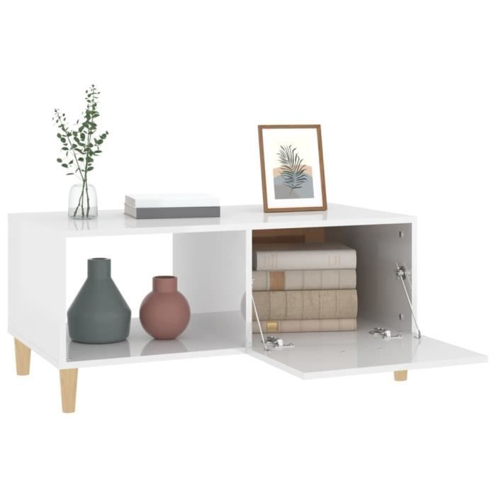 ABB Table basse Blanc brillant 89,5x50x40 cm Bois d'ingénierie - Qqmora ...