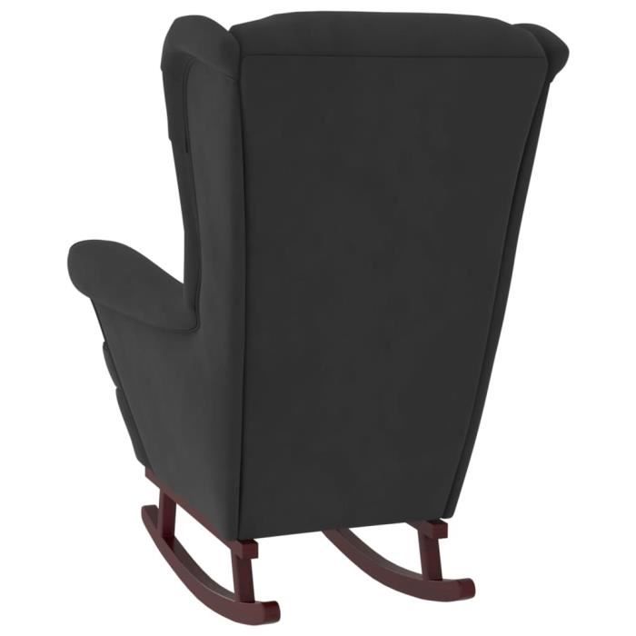 fauteuil à bascule et pieds en bois massif d'hévéa noir velours qqmora xy00701