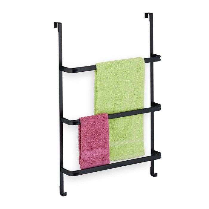 Relaxdays Porte-serviettes sans perçage 3 barres 2 crochets HxLxP : 85x54 5x15 cm sèche-serviettes acier noir
