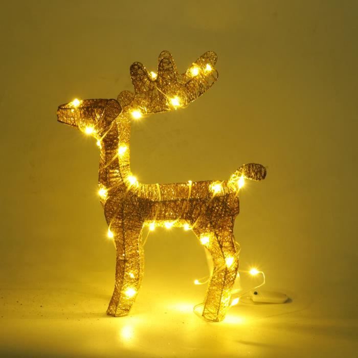 Décoration de Cerf Doré de Noël en fer avec lumières chaudes, cerfs