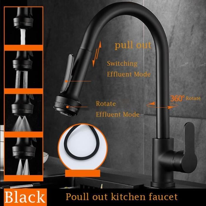 Robinet Noir Rotatif 180° Salle De Bain Cuisine - Mitigeur Lavabo Chaud/Froid Universel