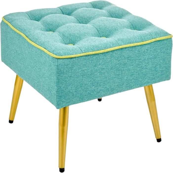 Pouf Repose-pieds HOMCOM 27x27x26 Cm - Tissu Effet Lin, Rembourrage Mousse, Pieds En Bois, Marron Clair