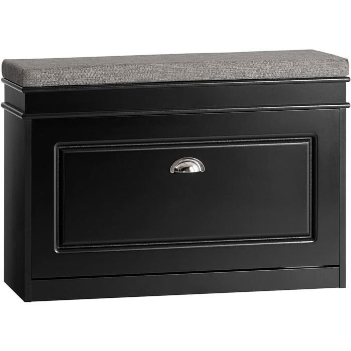 SoBuy Banc à Chaussures avec Coussin et Abattant Meuble de Rangement pour Entrée 75x24x51 cm Noir FSR82-L-SCH
