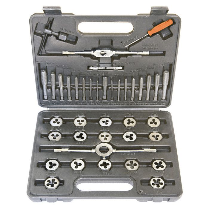 Lot de 40 tarauds et filières en acier M3-M12 Robinet métrique Tap Wrench et Die Pro avec clés et outils à main pour utilisations délicates 
