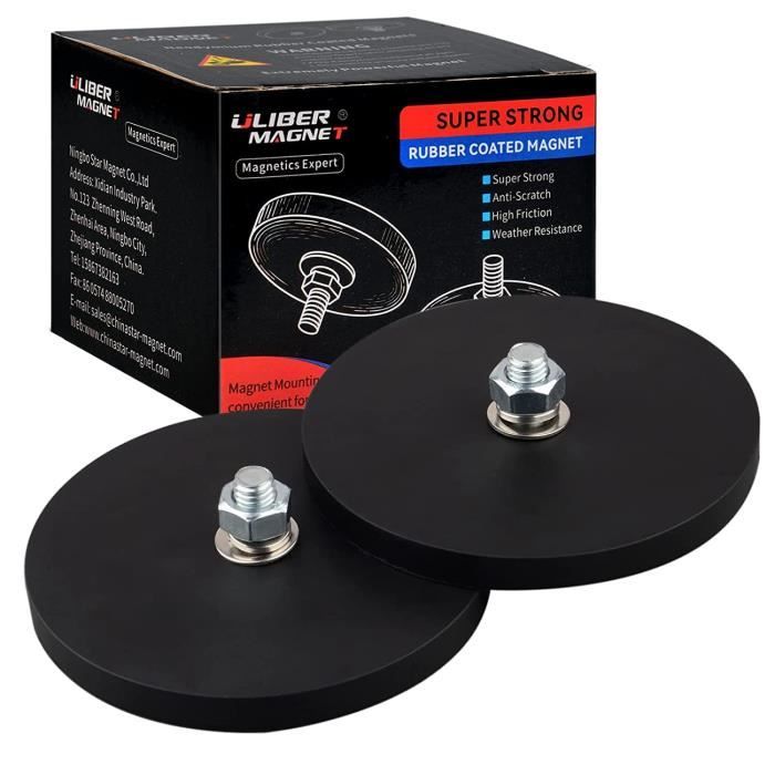 ULIBERMAG Lot De 2 Aimants Recouverts De Caoutchouc Avec Goujon Fileté Male M8, Néodyme Puissant