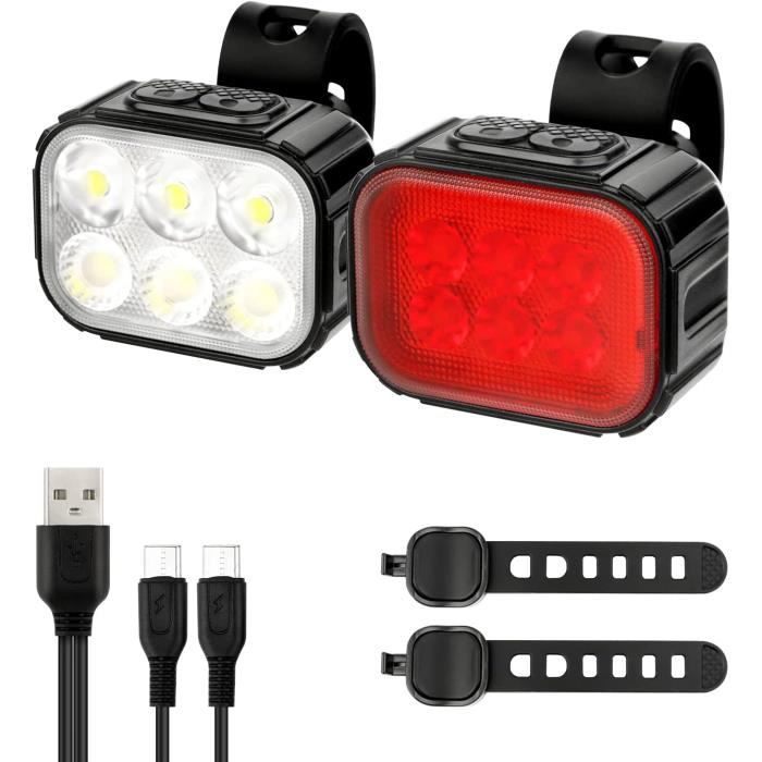 Ensemble Feu Avant/arrière Vélo Torch LED – Rechargeable USB, étanche, Aluminium