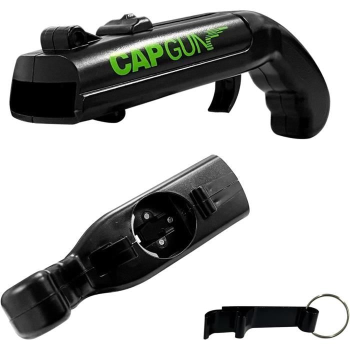 Gadget Fête Décapsuleur Pistolet Éjectable Mini Tire-Bouchon - Métal Noir - Portée 5m - ABS Décapsuleur Projectif 5m