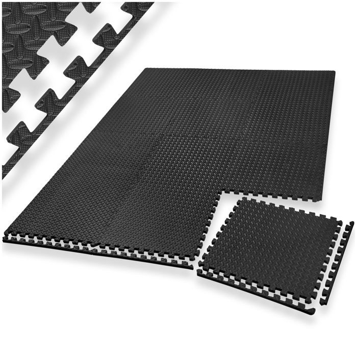 Dalles - TECTAKE - Ensemble de 24 dalles carrées avec système de connexion extensible en mousse 61 x 61 cm par pièce - Noir
