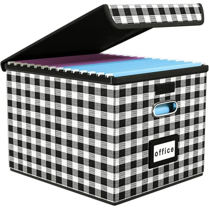 Boîte De Rangement Élégante Noir Aspect Lin – Boîte à Dossiers Suspendus A4, Ultra-Résistante En MDF, Parfaite Pour Bureau Et Maison
