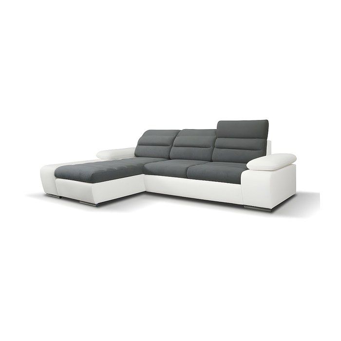 Canapé D'angle Convertible Warren 3 Places - Tissu Gris Chiné, Simili Noir, Méridienne Réversible Avec Rangement