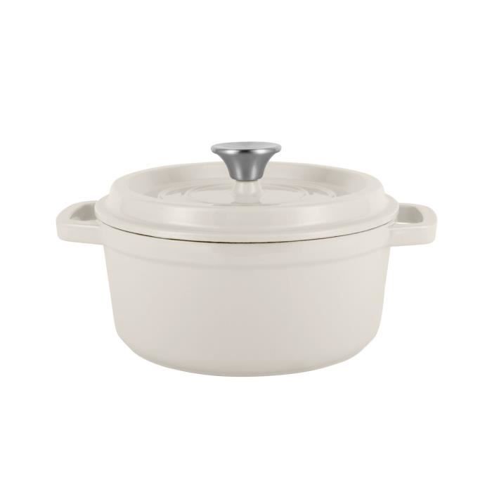 COCOTTE EN FONTE ÉMAILLÉE RÉTRO AVEC COUVERCLE 2,2 L VINTAGE CUISINE - CRÈME