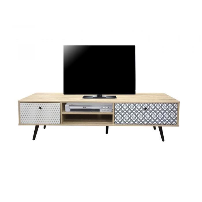 meuble tv style scandinave 150 cm chêne/imprimé mayline      40 cm chêne/imprimé