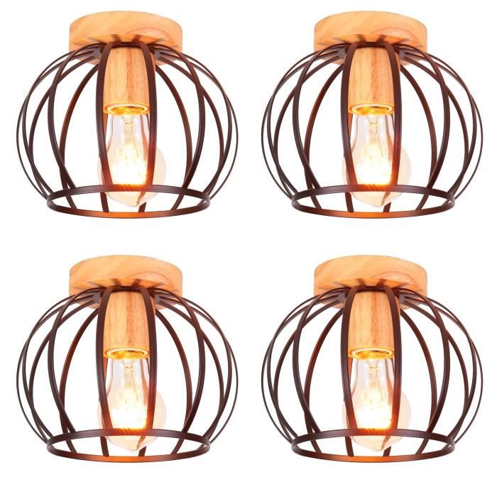 UNI 4 Pack Plafonnier Vintage Rétro en Bois Lampe de Plafond E27 Luminaire pour Couloir Escalier Salon Noir