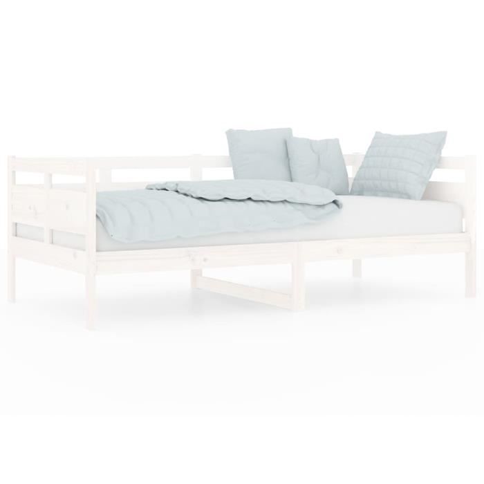 lit de jour blanc bois massif de pin 90x190 cm
