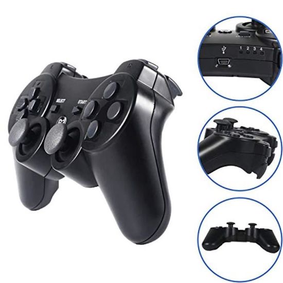 Chrono - Manette PS3, Manette sans Fil pour Playstation 3 Bluetooth Manette  avec Double Vibration Télécommande, Câble de Recharge（noir） - Manette  retrogaming - Rue du Commerce