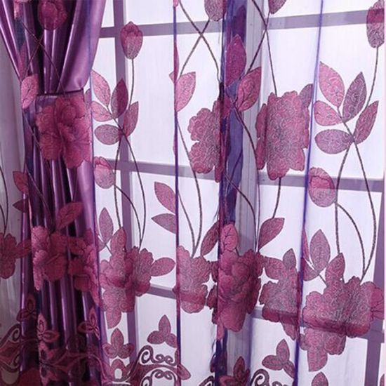 Rideaux Occultants Fleur Mauve - Lot De 2 Panneaux 140x175 Cm - Tissu 3D Isolant Thermique Et Anti-Bruit - Pour Chambre Et Salon