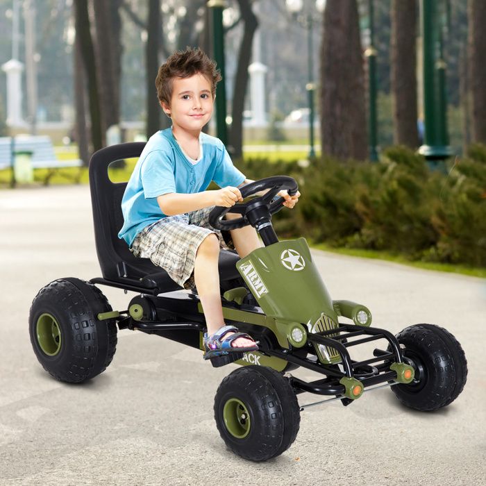 HOMCOM Kinder Go-Kart, Pedal Go-Kart mit verstellbarem Sitz, aufblasbare Gummireifen, Handbremse, für Kinder von 5-12 Jahren - Weiß