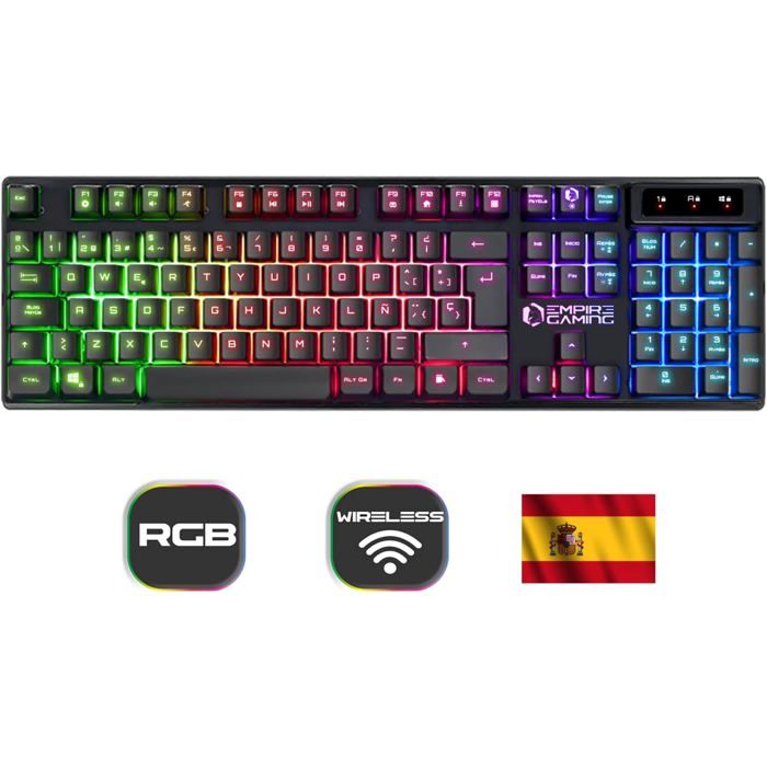 Empire Gaming - Armor RF800 Pack Clavier Souris Gaming sans Fil Wireless AZERTY (FR Layout) RGB avec Tapis de Souris -Clavier 2.4G -Souris 4800 DPI -PC PS4 PS5 Xbox One/Series Mac