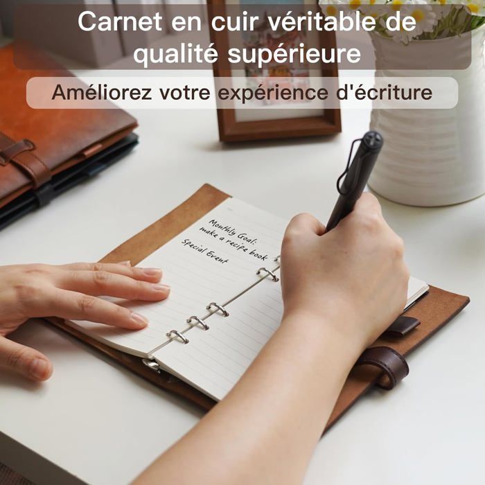 Carnet en cuir format A5 Rechargeable avec des feuilles volantes 200