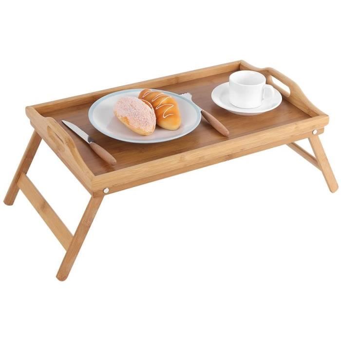 Relaxdays 10019176 Table d'appoint pliable bambou plateau amovible HxlxP:  72 x 60 x 40 cm Plateau de lit support table bout de canapé, blanc nature :  : Cuisine et Maison