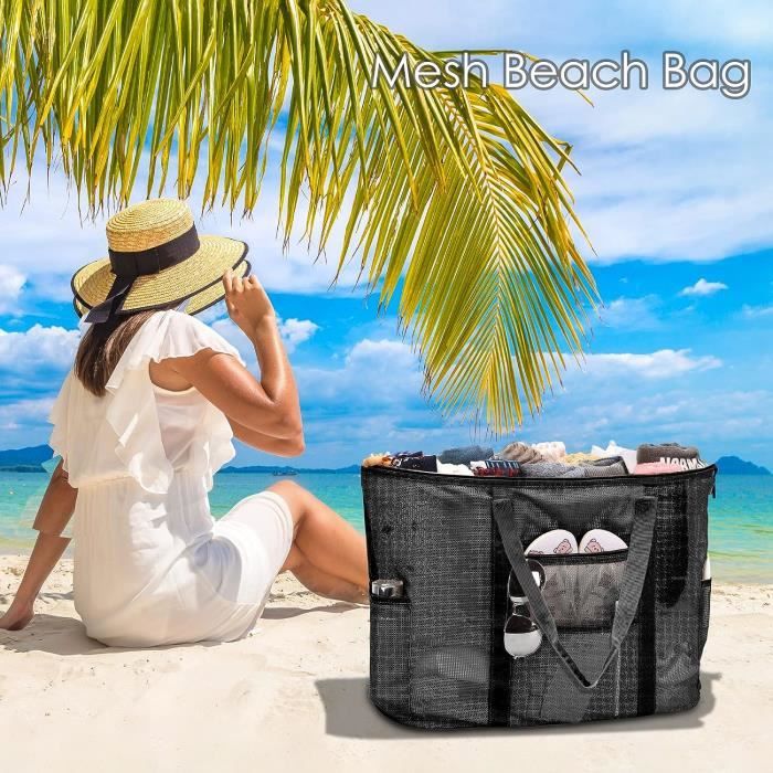 Sac De Plage Xxl Femme Grand Sac Toile Sac Bandoulière Avec Fermeture  Éclair (Noir-Mesh)[u253] Noir-mesh - Cdiscount Bagagerie - Maroquinerie