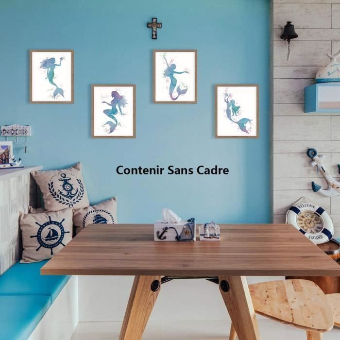 Plaque Murale Sirène 20x20 Cm Avec Feuille D'or - Décoration Suspendue - Multicolore