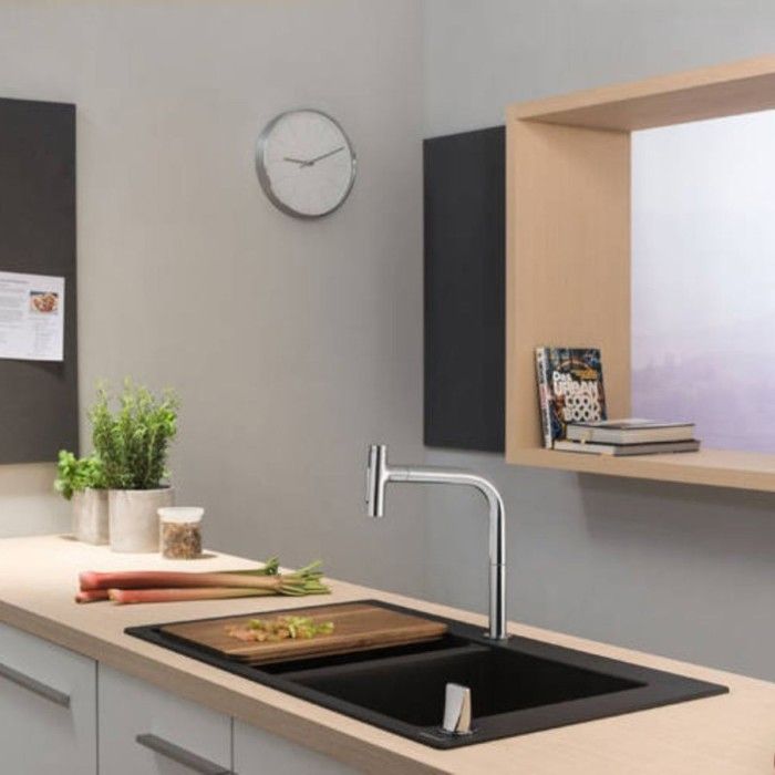 hansgrohe Grifería de cocina: Metris Select M71, Mezclador monomando de cocina de 2 agujeros 200
