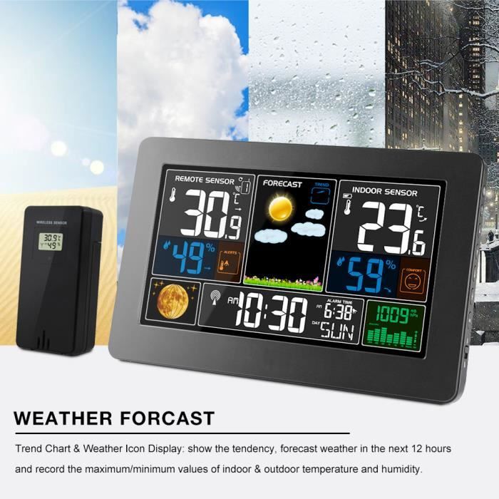 Acheter Station météo 3 en 1, horloge numérique murale, thermomètre,  hygromètre, baromètre d'intérieur