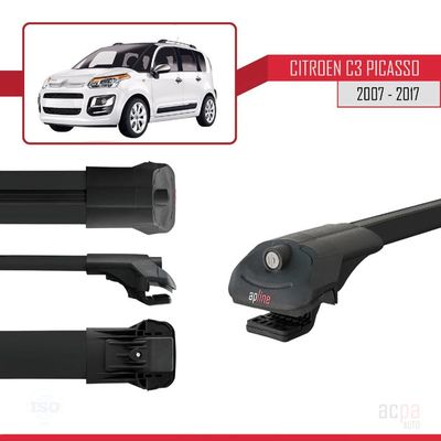 Barres De Toit FLY Aluminium Gris Pour Citroën C3 Picasso 2009-2017 - Porte-Bagages Compatible Railing