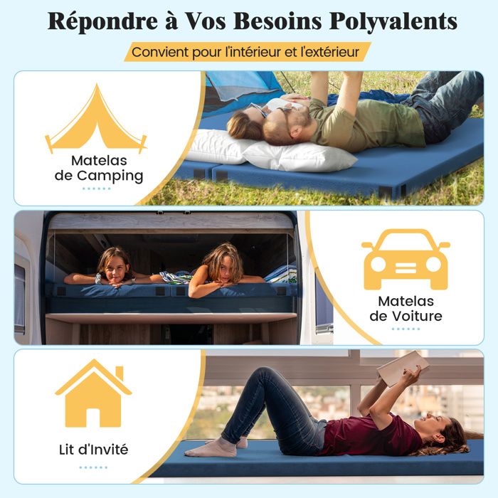 Matelas De Camping Rembourré 190x70 Cm - Léger, Roulable, Housse Velours - Pour Rando, Voyage, Sieste - 5