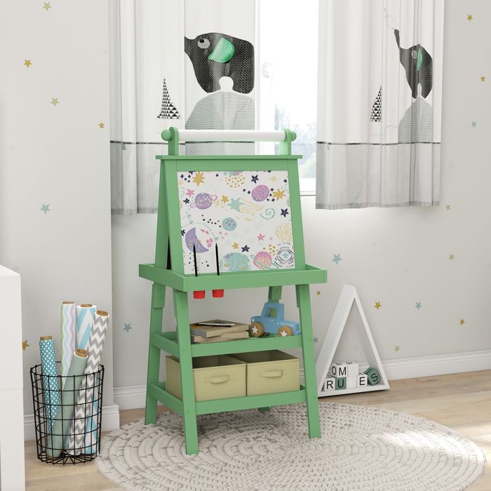 Homcom – Tableau enfant 3 en 1 chevalet ardoise double face – MDF rose – Dimensions 58,5L x 50,5l x 118H cm – Rouleau papier inclus