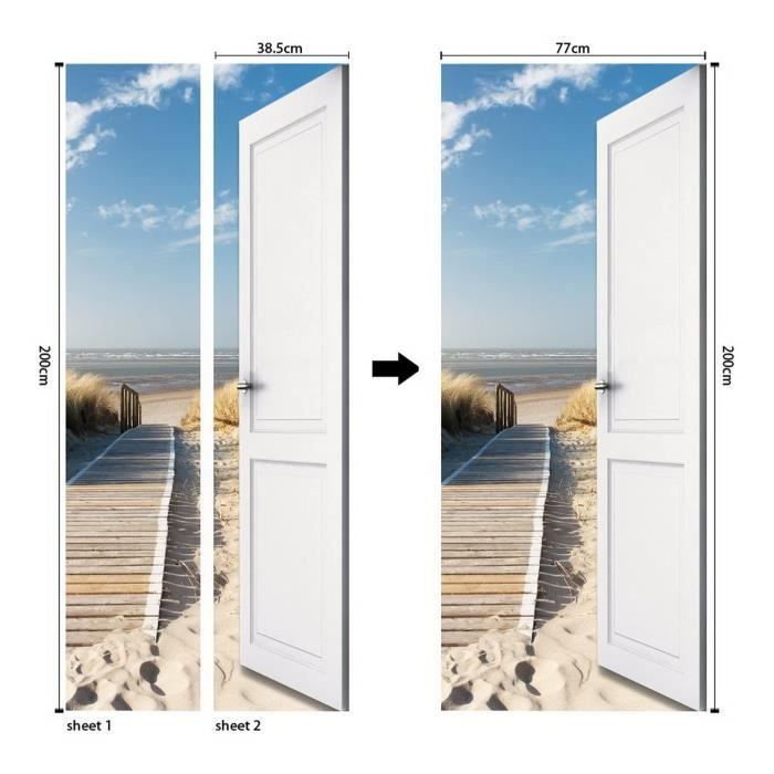 Sticker Porte Trompe L'Oeil 3D Planche Bois Blanc - 77x200 Cm - Autocollant PVC Étanché Décoration Intérieure Cuisine Salle De Bain Chambre