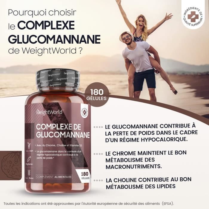 Konjac Glucomannane 95% Fibres - 180 Gélules Végétariennes Dosage Élevé  3000mg par Jour - Cdiscount Santé - Mieux vivre