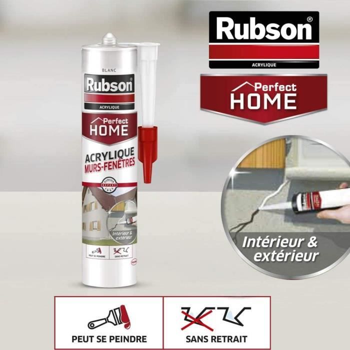 Rubson Mastic Perfect Home Acrylique Murs & Fenêtres, mastic acrylique blanc  pour intérieur & extérieur, comble fissure, joint po - Cdiscount Bricolage