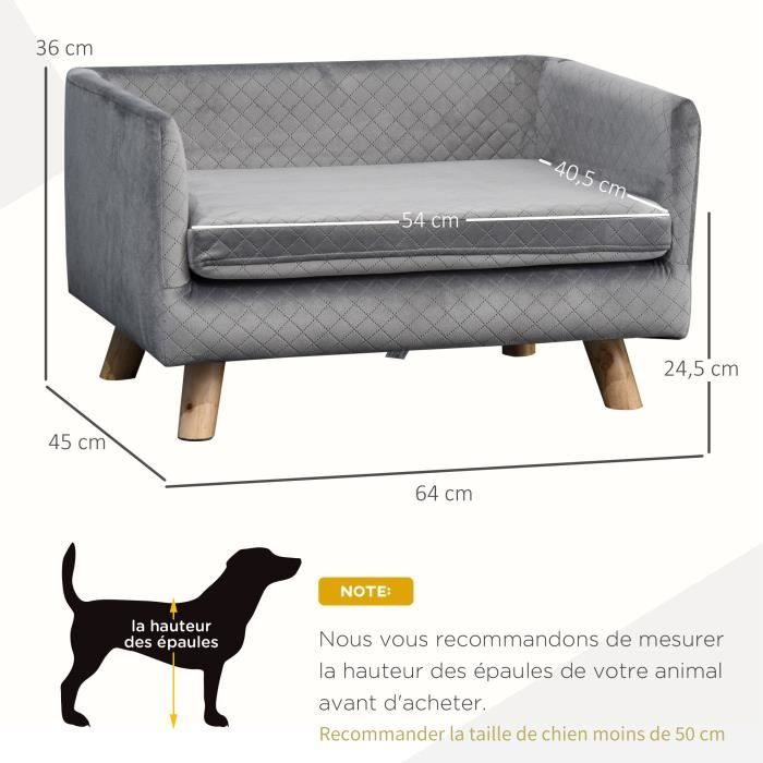 PawHut Canapé chien lit pour chien design scandinave coussin moelleux pieds  bois massif dim. 64 x 45 x 36 cm velours bleu canard - Cdiscount