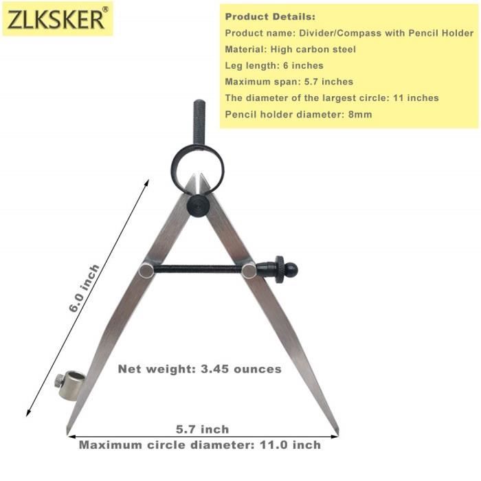 ZLKSKER Compas professionnel de précision à ressort de 15,2 cm avec ...