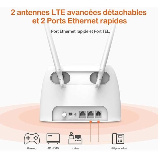 TP-Link Box 4G, Routeur 4G LTE 150Mbps Wifi N 300Mbps, 2 x SMA pour Antenne  externe, 4 Ports Ethernet, Antennes amovibles, modem Carte SIM pour Tout