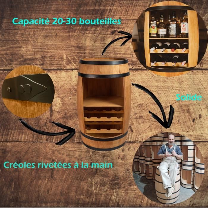 Tonneau Vintage En Bois De Chêne 1,5L - Barrique Rangement Vin Spiritueux Avec Robinet