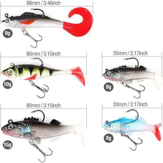 Leurres Souples Pour Pêche - 12g Avec Hameçons, Idéaux Truite Brochet Bar