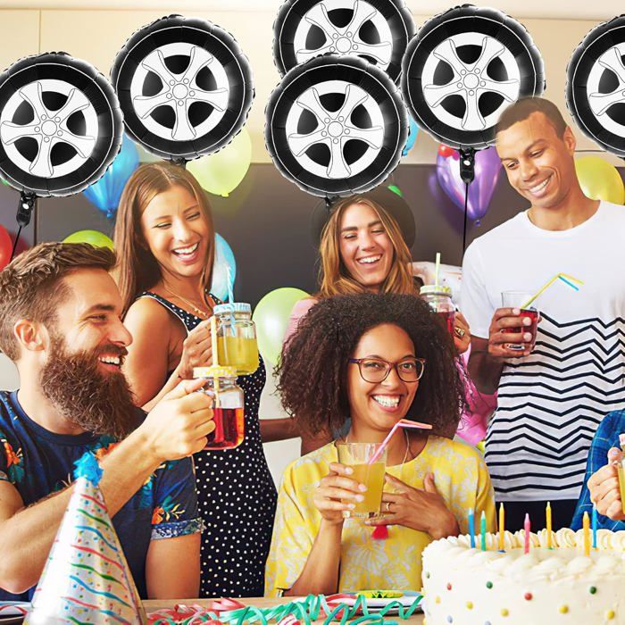 Lot De 12 Ballons De Voiture De Course - Noir - Film D'Aluminium