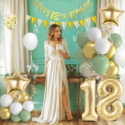 Kit Décoration Anniversaire 18 Ans – Ballons, Guirlandes Dorées – Inclut Bannière « Happy 18th Birthday » - 2