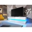 3xELiving Meuble TV SAJNA innovant et moderne 140cm blanc / blanc LED brillant-0
