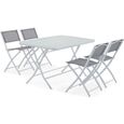 Ensemble table de jardin et 4 chaises pliantes en acier et verre - Oviala - Gris-0