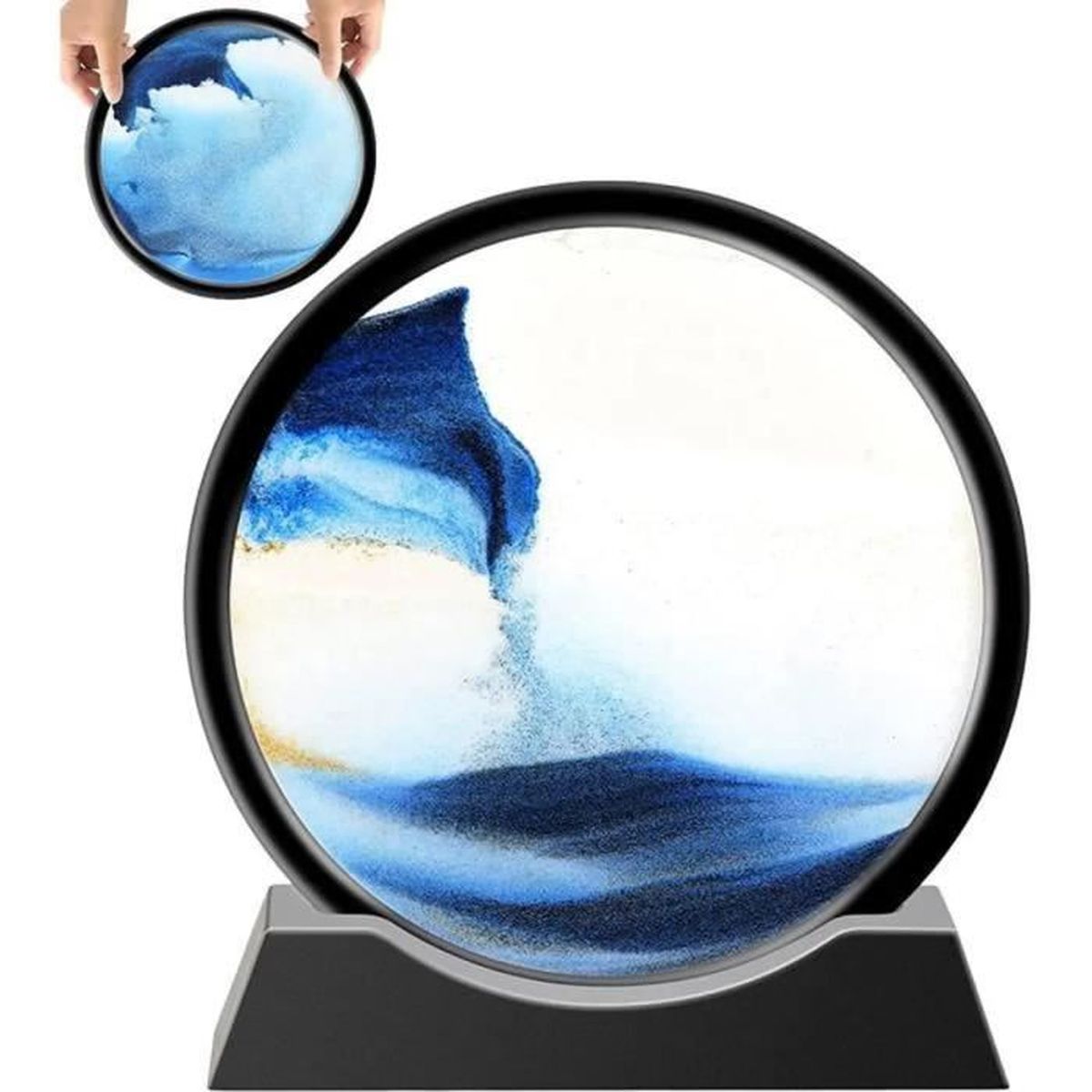 DBREAKS Peinture De Sable Rotative 3D, Decoratif 3D Cadre Sable Mouvant, Cadre Sablier En Verre Rond, Peinture De Sable Dynamique, Décoration De Table De Pour Les Adultes Et Les Enfants,Bleu / 12