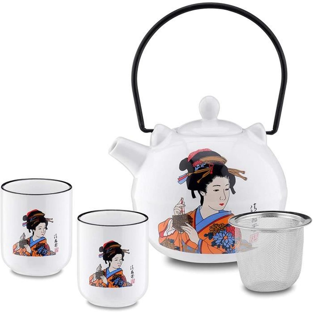 Set à thé Kungfu Vintage pour Adultes Théière avec Poignée fanquare Portable Kungfu Service à Thé de Voyage Japonais 4 Tasses à Thé avec Plateau à Thé en Céramique Vert