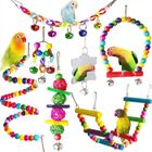 QIEDOVIEY Ensemble de jouets pour perruches 7 pièces pour aire de jeux pour oiseaux, échelle et miroir