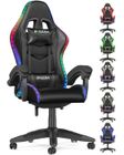 BIGZZIA Chaise gaming avec éclairage LED Effets, Fauteuil avec Lombaire et Appui-Tête Appui, Dossier Hauteur Réglable, Noir